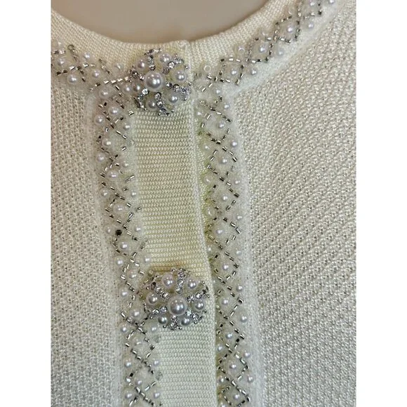 Self Portrait White Cream Knit Mini Dress - Size L Self Portrait White Cream Knit Mini Dress - Size L